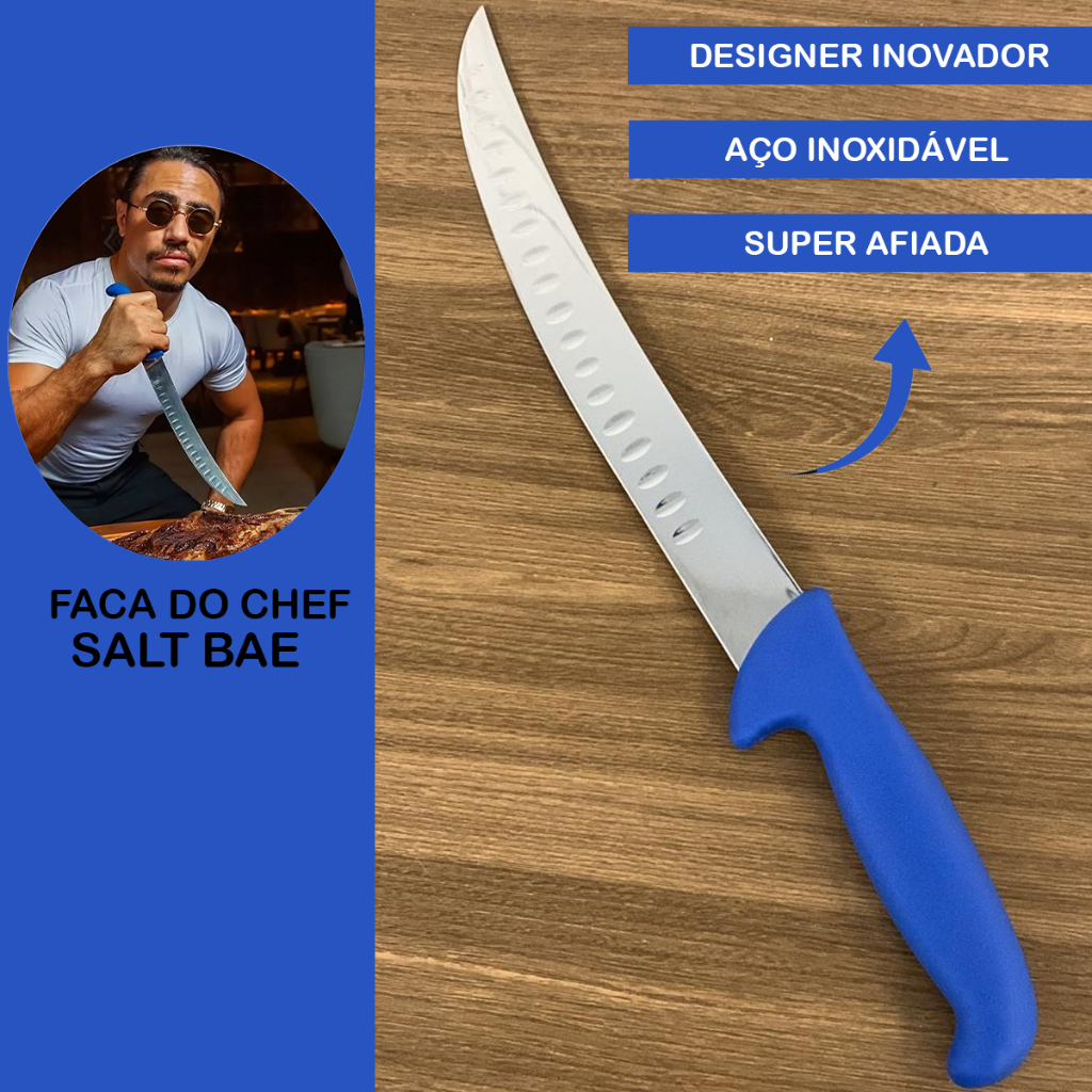 LUWAVE. Faca Churrasco Artesanal Aço Inox Salt Bae Chef