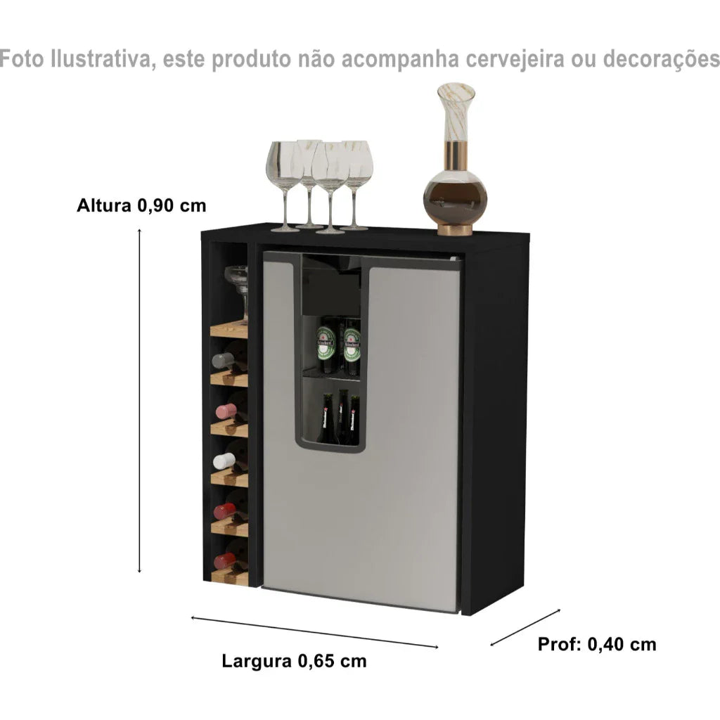 Aparador Adega Bar Para Cervejeira Preto Com  Nature - Lojas GB