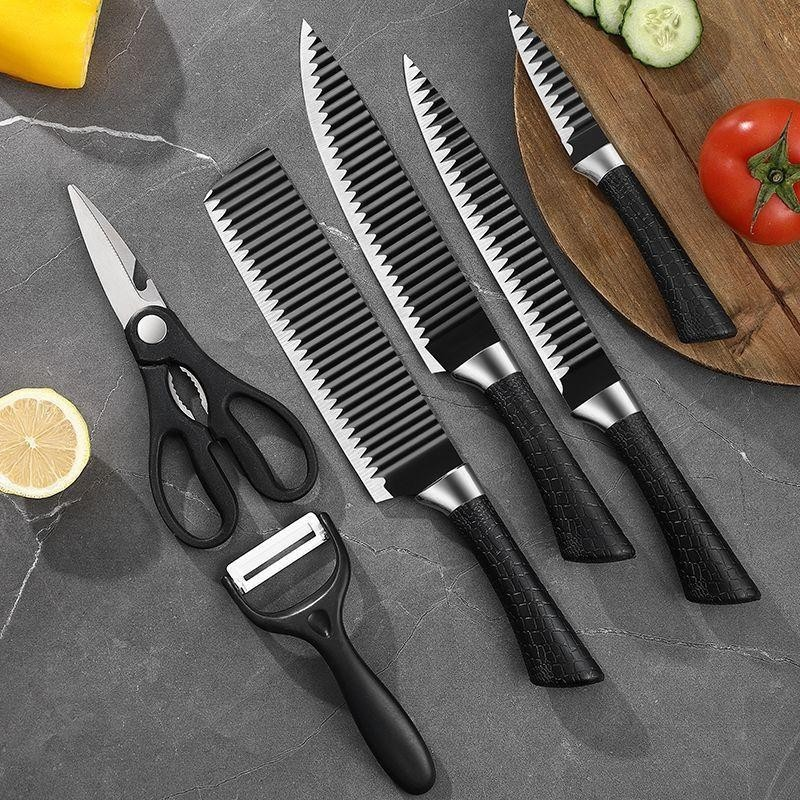 Conjunto De Facas Inox De 6 Peças Antiaderente Com Cabo Reforçado Descascador E Tesoura Cozinha